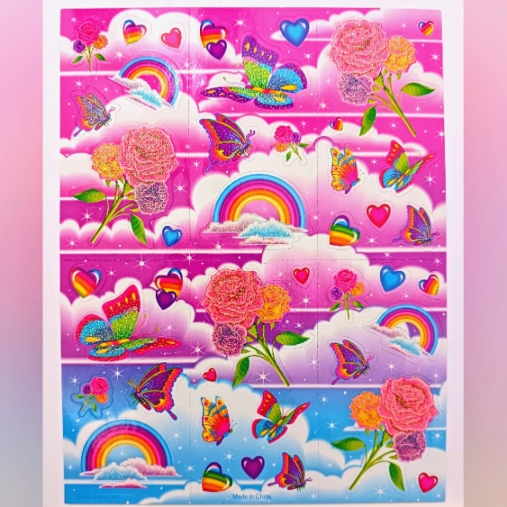 Lisa Frank RARE Glitter Roses Rainbows Butterflies Vintage Sticker Sheet